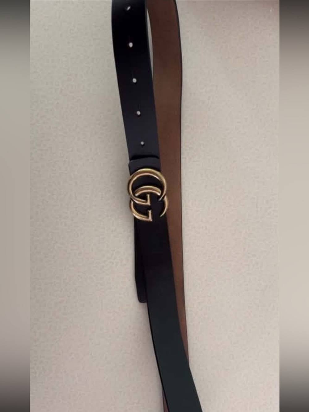 Men's or Women’s Black Leather Belt with Gold Double-Ring Logo Buckle